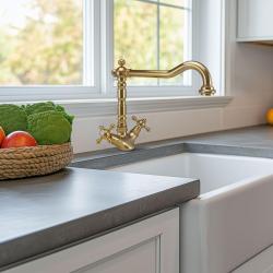 PB Νοσταλγική κλασική χρυσή βρύση κουζίνας V1910 με περιστρεφόμενο στόμιο 1150424170