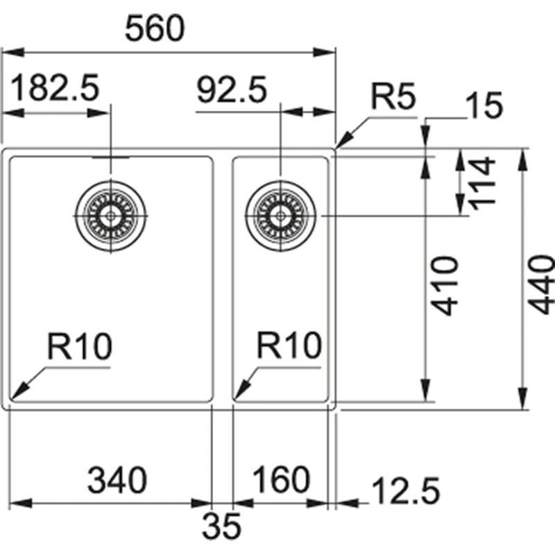 Franke Sirius 2 S2D 160 άλλες μισές 1,5 πλαστική λευκή νεροχύτη 53,5x41cm υποστρώμα 125.0252.219