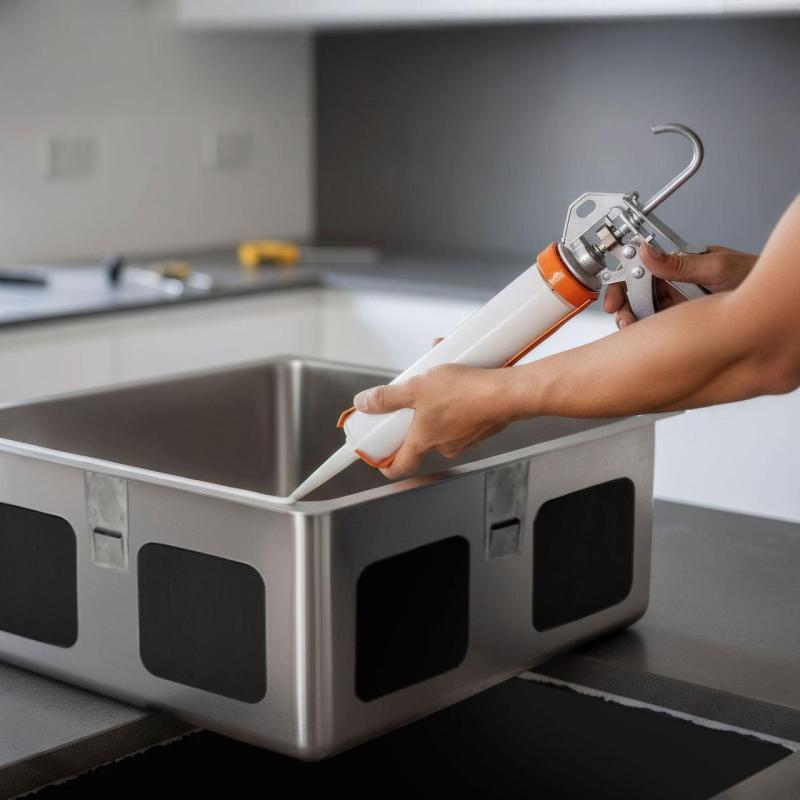 Απαλλαγμένη από οξύ σιλικονική κόλλα για την τοποθέτηση ενσωματωμένων ανοξείδωτων νεροχυτών.