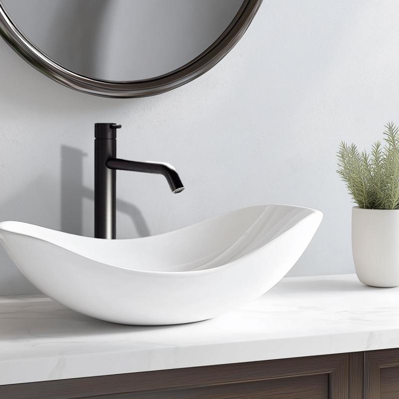 Waterrevolutie Flow hoge wastafelkraan voor waskommen inclusief click waste mat zwart T115PR