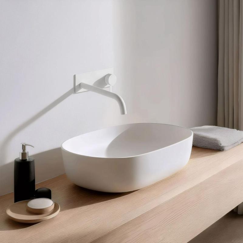 Waterevolution Flow ενσωματωμένη βρύση νιπτήρα με κάλυμμα ματ λευκό με έξοδο 25cm T1161BBR-25