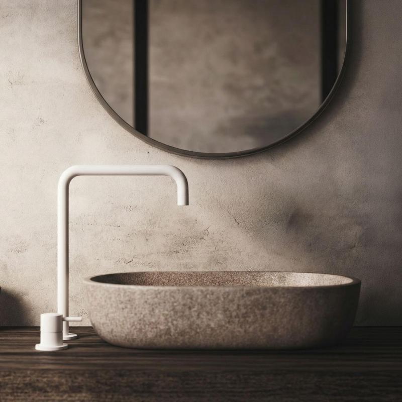 Water Evolution Flow μπαταρία νιπτήρα 2 οπών ψηλή καμπύλη 222 ματ λευκό T122HBR