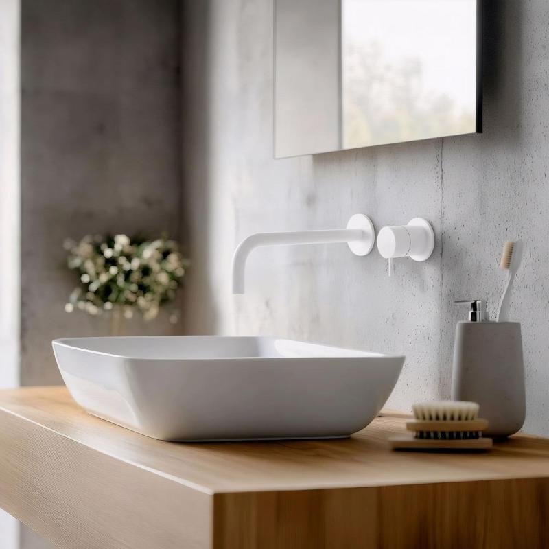 Waterevolution Flow ενσωματωμένη βρύση νιπτήρα ματ λευκό με έξοδο 21cm T116BBR-21