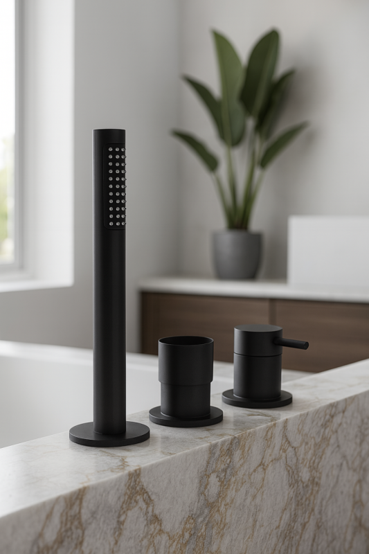 Waterevolution Flow 3-οπών Μίκτης Μπανιέρας για Τοποθέτηση στην Άκρη της Μπανιέρας Μαύρο Ματ T138SBPR