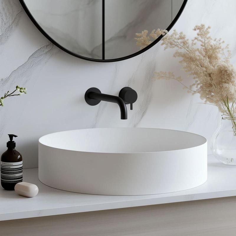 Waterevolution Flow ενσωματωμένη βρύση νιπτήρα μαύρη ματ με έξοδο 15cm T116BPR-15