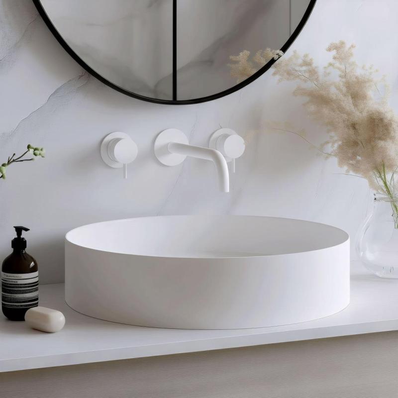 Waterevolution Flow 3-οπτική ενσωματωμένη βρύση νιπτήρα Ματ Λευκό με έξοδο 15 cm T1163FBR-15