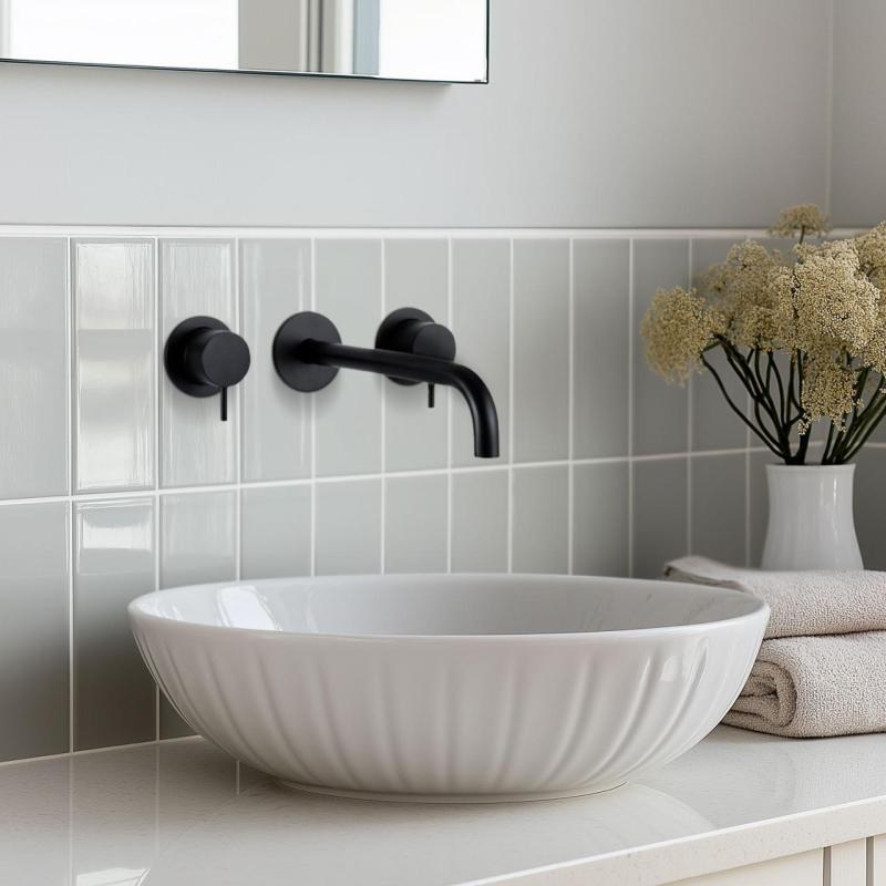 Waterevolution Flow 3-οπών ενσωματωμένη βρύση νιπτήρα Μαύρο ματ με έξοδο 25 cm T1163FPR-25