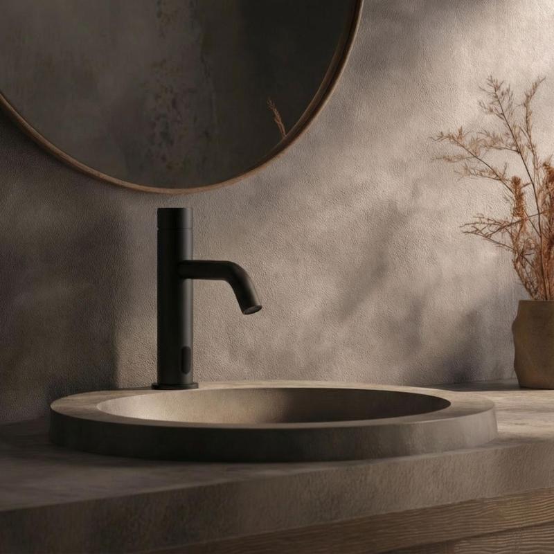 WaterEvolution Flow ηλεκτρονική μπαταριοκίνητη βρύση νιπτήρα με υπέρυθρο αισθητήρα, μαύρο ματ T110EBPR