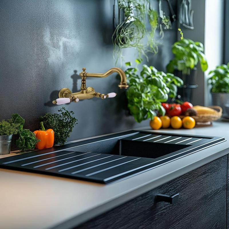 PB κλασική βρύση Επίτοιχη βρύση με λευκές λαβές Ορείχαλκος 1208854182