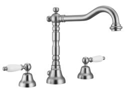 PB κλασική βρύση 3 οπών για νιπτήρα Λευκές λαβές Ανοξείδωτο ατσάλι 1208854282