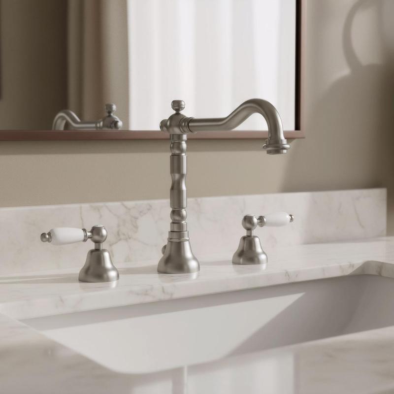 PB κλασική βρύση 3 οπών για νιπτήρα Λευκές λαβές Ανοξείδωτο ατσάλι 1208854282