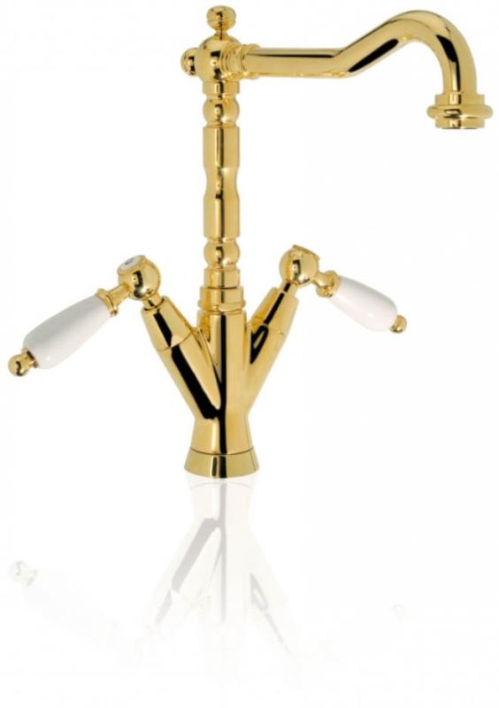 PB κλασική βρύση νιπτήρα Κλασική βρύση Λευκές λαβές ρουξούνι 18,5 εκ. Χρώμιο 1208854292