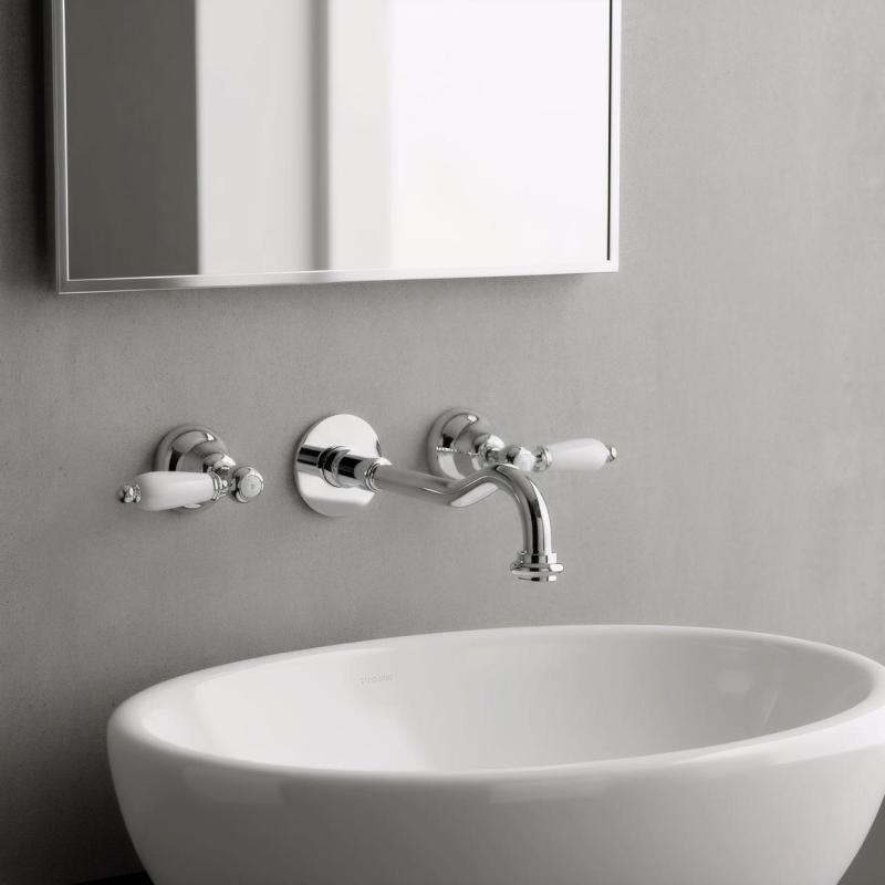 PB κλασική εντοιχισμένη μπαταρία τοίχου με λευκές λαβές 25 εκ. στόμιο Χρώμιο 1208854382