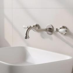 PB κλασική εντοιχισμένη βρύση με λευκές λαβές 25 cm προεξοχή ανοξείδωτο ατσάλι 1208854402