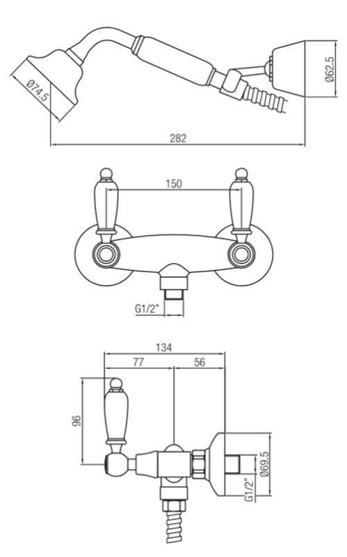 PB κλασική μπαταρία ντους με λευκές λαβές, συμπεριλαμβανομένου ενός τηλεφώνου ντους Χρώμιο 1208854472