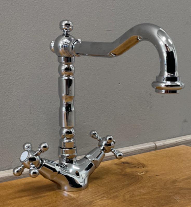 PB κλασική μπαταρία νιπτήρα με σταυροειδείς λαβές και ρουξούνι 18,5 cm Χρώμιο 1208854932