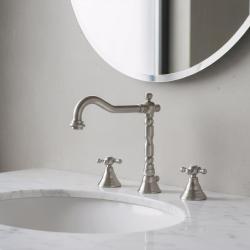 PB κλασική μπαταρία νιπτήρα με 3 οπές, χειρολαβές σε σχήμα αστεριού, στόμιο 18,5 cm, ανοξείδωτο ατσάλι 1208854952.