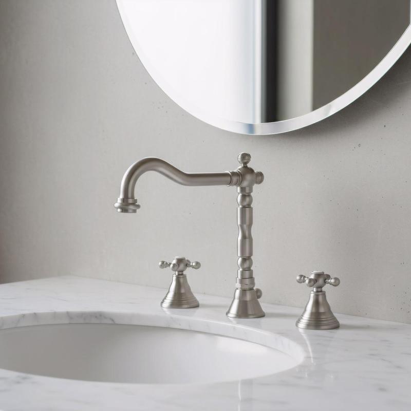 PB κλασική μπαταρία νιπτήρα με 3 οπές, χειρολαβές σε σχήμα αστεριού, στόμιο 18,5 cm, ανοξείδωτο ατσάλι 1208854952.