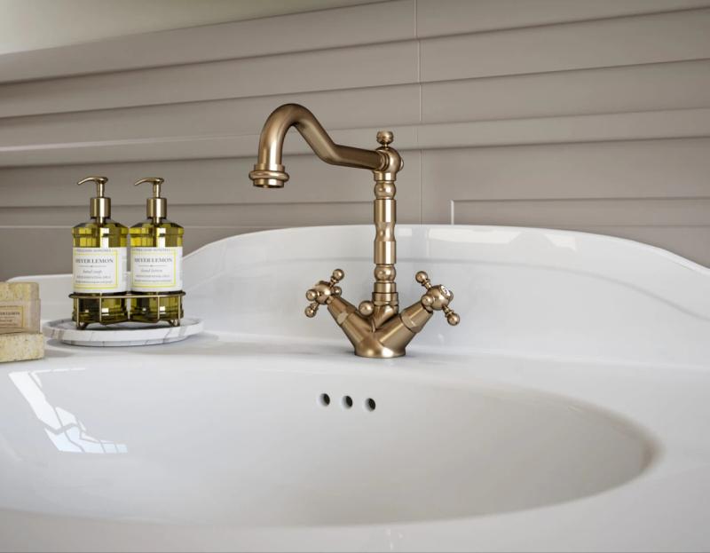 PB κλασική βρύση νιπτήρα με σταυρωτές λαβές, στόμιο 18,5 cm, Μπρονζέ 1208854962