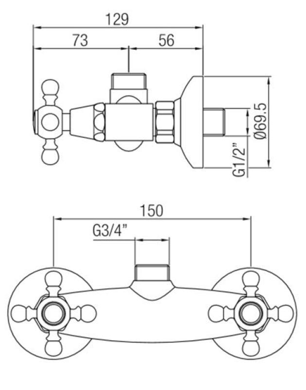 PB κλασική βρύση επιτοίχια μίξερ ντους με κουμπιά χρώμιο άνω σύνδεση 1208855302
