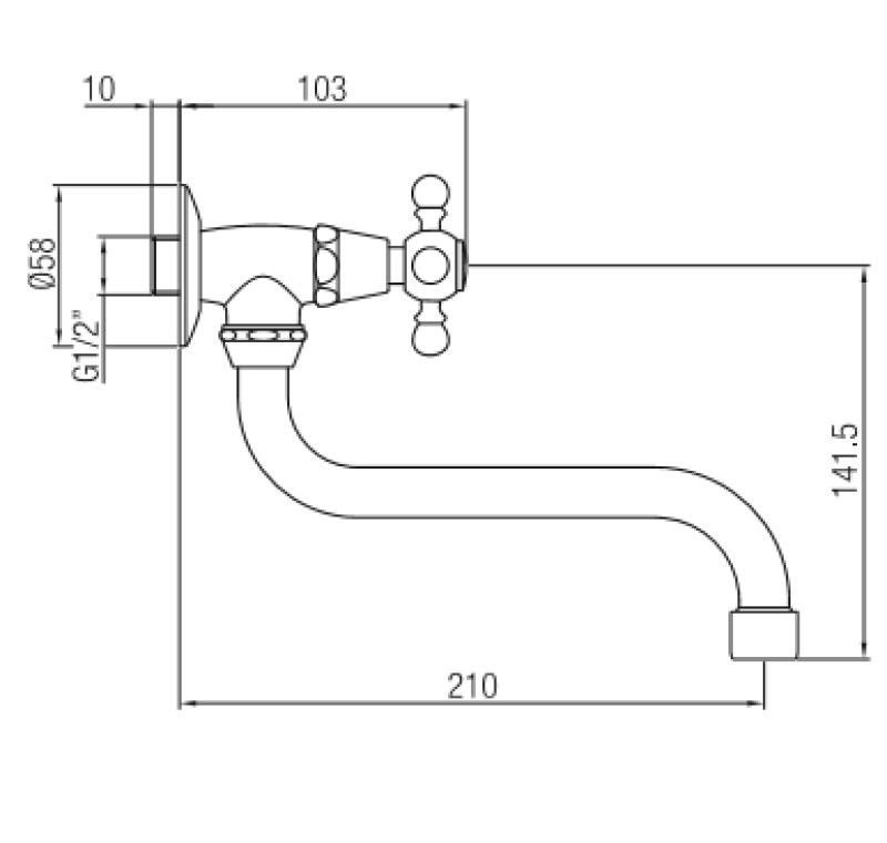 PB κλασική κρήνη τοίχου με αστέρι κουμπί για κρύο νερό και μακρύ στόμιο ανοξείδωτο ατσάλι 1208855642