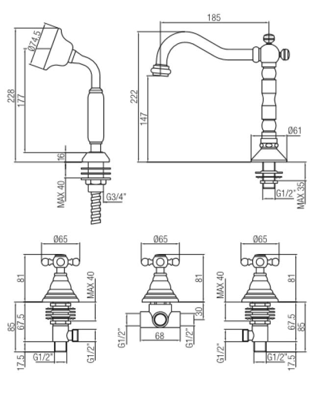 PB κλασική μπαταρία μπανιέρας 5 οπών με αστέρια σε μπρονζέ 1208855782