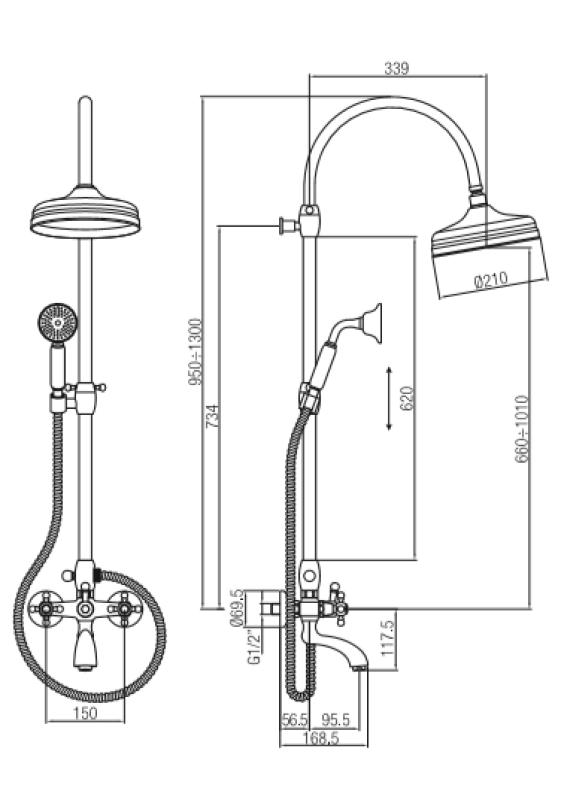 PB κλασικό σετ ντους μπάνιου με κεφαλή βροχής, μπρούτζινοι διακόπτες αστεριών 1208855872