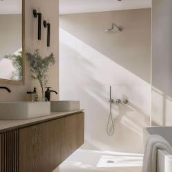 Waterrevolution Flow εντοιχιζόμενο σετ ντους με θερμοστάτη, ντους βροχής και χειροντούς από ατσάλι 1208889792