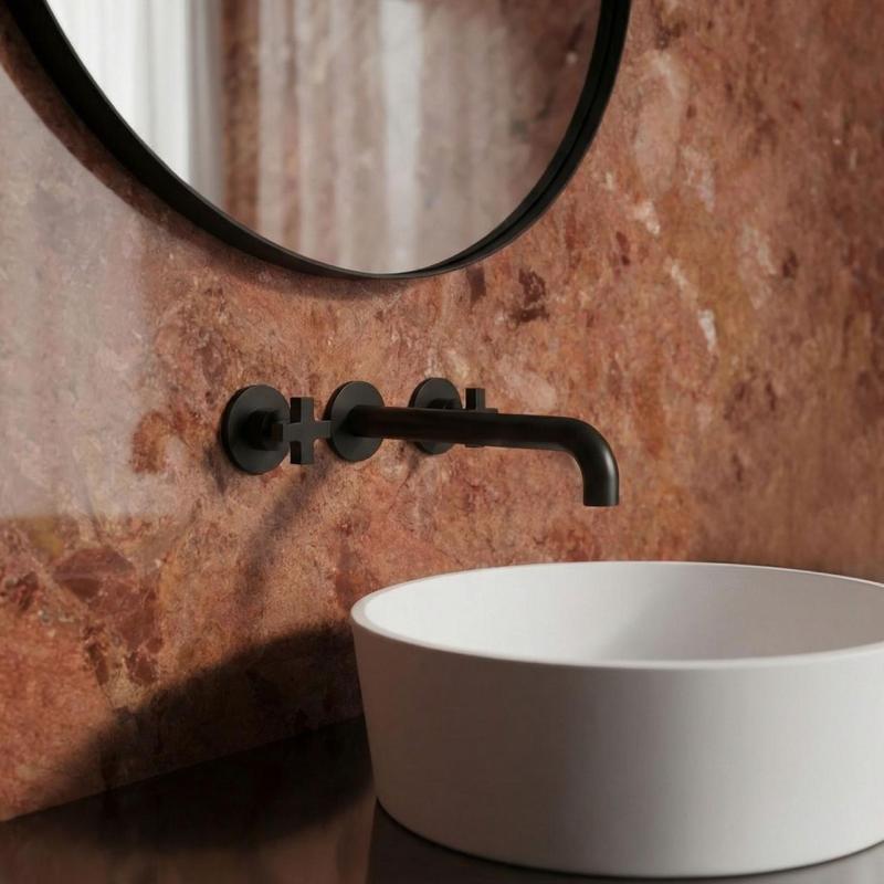 Waterevolution Cruz 3-οπών ενσωματωμένη βρύση νιπτήρα μαύρο ματ 19cm έξοδος 1208916572