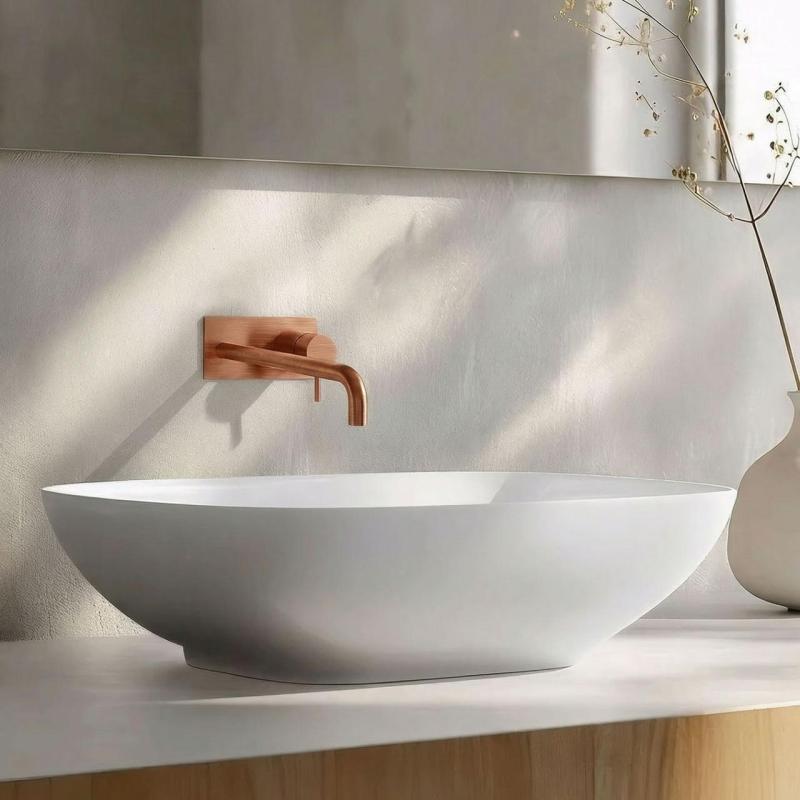 WaterEvolution Flow εντοιχισμένη μπαταρία νιπτήρα με κάλυμμα PVD Βουρτσισμένο Χαλκό με ρουξούνι 15cm T1161CPE-15