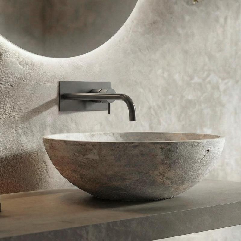 Waterevolution Flow ενσωματωμένη βρύση νιπτήρα με κάλυμμα PVD Gun Metal με έξοδο 21cm T1161GME-21