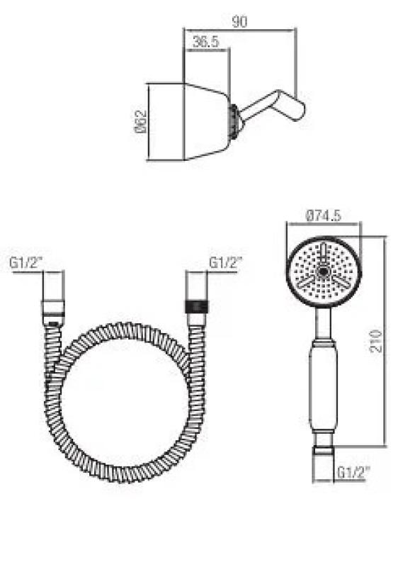 PB κλασικό σετ χειροκίνητου ντους με γάντζο ανάρτησης χρώμιο 1208952418