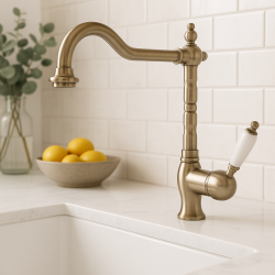 PB νοσταλγική μπαταρία κουζίνας μονού μοχλού με λευκή λαβή ανοξείδωτο ατσάλι 1208952878