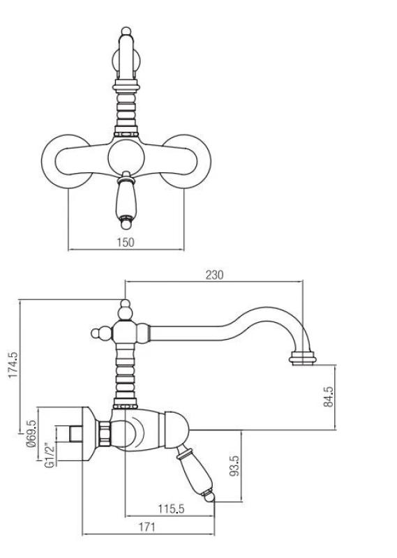 PB νοσταλγική μονοχερούς επιτοίχια μπαταρία με λευκή λαβή χρώμιο.