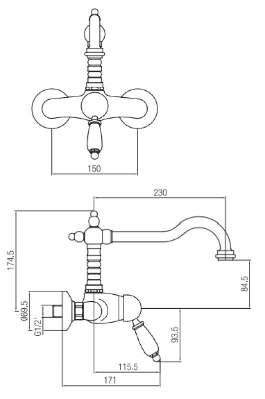 PB νοσταλγική μονή μπαταρία τοίχου με λευκή λαβή Μπρούντζος
