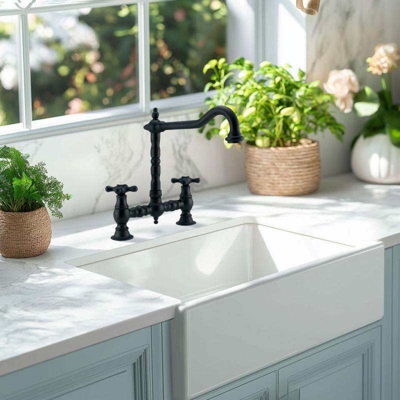 PB Νοσταλγική Βρύση Κουζίνας Γεφυρωτού Τύπου Ματ Μαύρο με Γωνιακή Ροή και Αστέρια Πόμολα PBN.ZW.H.ST.