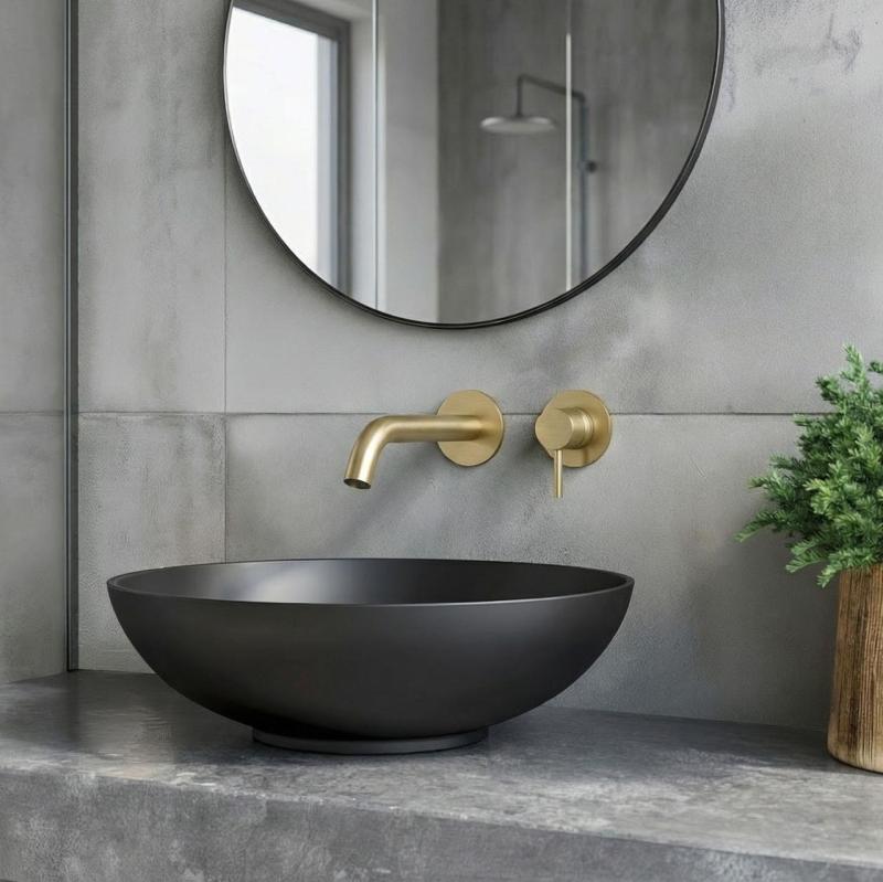 SB Round εντοιχισμένη βρύση νιπτήρα από βουρτσισμένο ορείχαλκο PVD 162mm