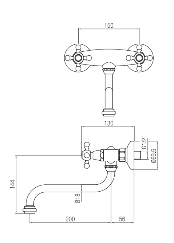 Νοσταλγική βρύση κουζίνας Classic τοίχου ματ μαύρο 1208953529