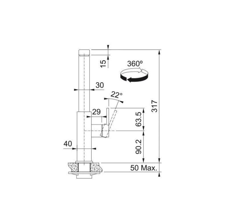 Φράνκε μασίφ ανοξείδωτη ατσάλινη κουζινοβρύση Mythos με περιστρεφόμενη ροή inox 115.0547.852