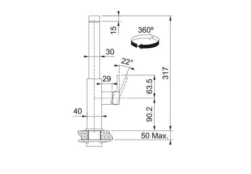 Φράνκε μαύρη βουρτσισμένη βρύση κουζίνας Mythos με περιστρεφόμενο στόμιο 115.0550.441.
