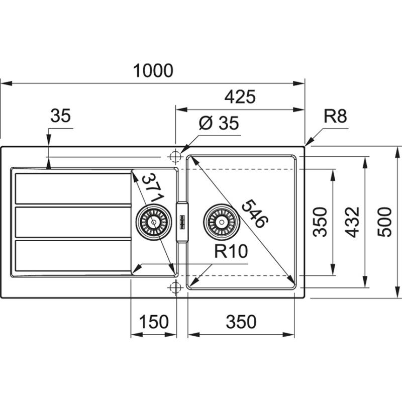 Franke Sirius 2 S2D 651 πλαστικό 1,5 πλυντήριο με λευκή σταγόνα επιφάνειας οικοδομής 100x50 143.0634.555