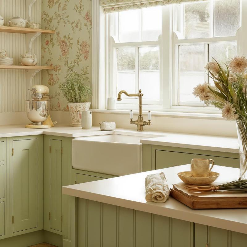 PB Νοσταλγική κλασική παραδοσιακή βρύση κουζίνας Χάλκινη με λευκές λαβές 1208953913