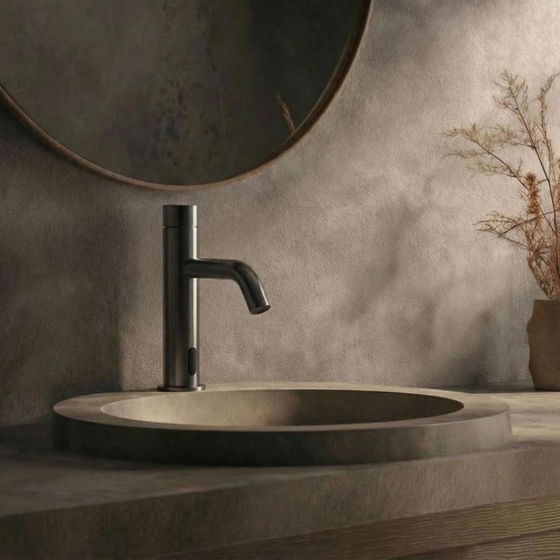 WaterEvolution Flow ηλεκτρονική βρύση νιπτήρα με υπέρυθρο αισθητήρα και μπαταρίες Gun Metal T110GME