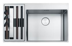 Φράγκε Κέντρο Κουτιού BWX220-54-27 ανοξείδωτος νεροχύτης δεξιά με επιφάνεια κοπής, σετ μαχαιριών και συρμάτινο καλάθι 86x51εκ 127.0587.644