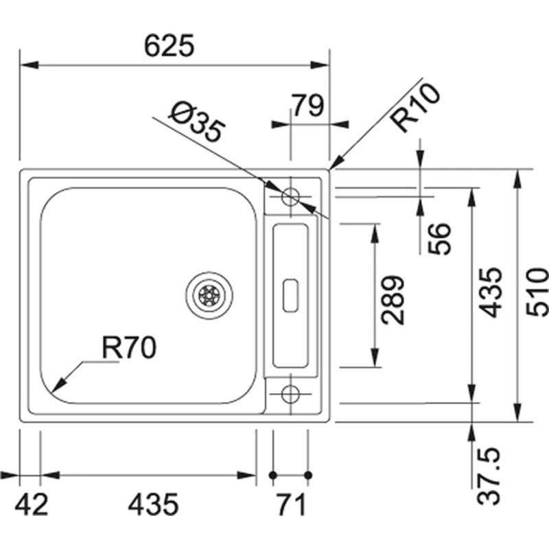 Φράνκε Άργκος AGX 210 ανοξείδωτος χάλυβας 10cm ρηχός νεροχύτης επίπεδης ενσωμάτωσης 625x510 αναστρέψιμος για άτομα με αναπηρία 127.0296.789