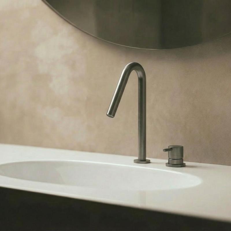 Waterevolution Flow Μονόκρονη βρύση νιπτήρα PVD Gun Metal με μικρό V 120mm έξοδο T1121VGME