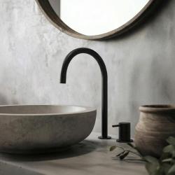 Waterevolution Flow 2-οπική βρύση νιπτήρα μαύρη με υψηλή U 200mm έξοδο T1122UPR