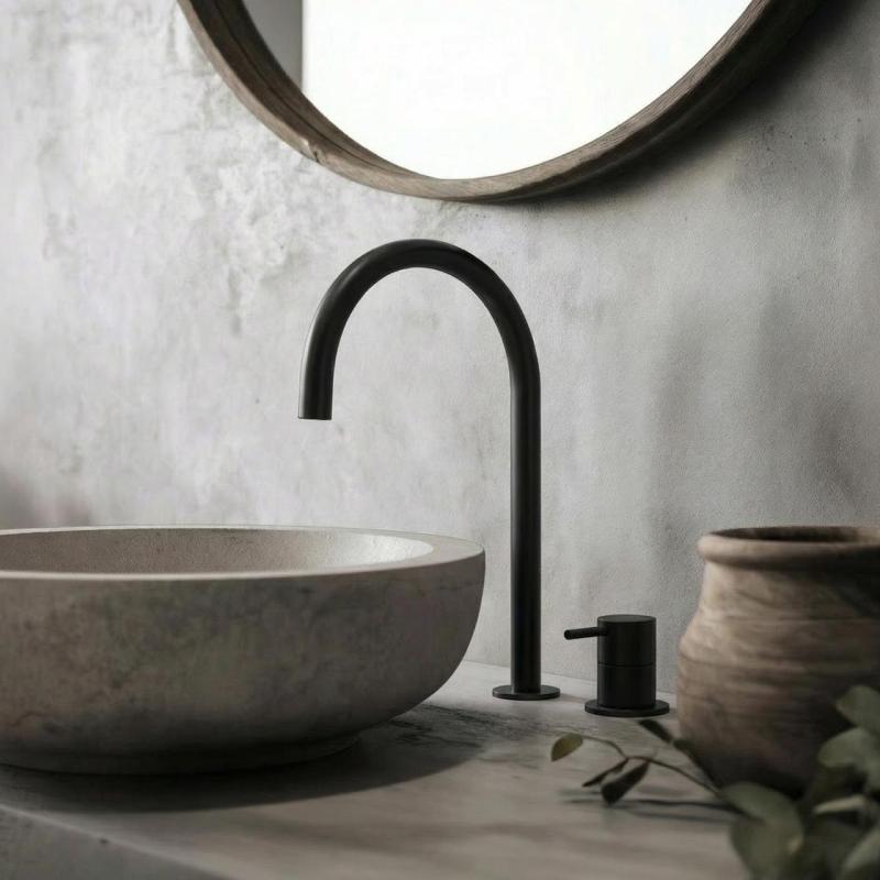 Waterevolution Flow 2-οπική βρύση νιπτήρα μαύρη με υψηλή U 200mm έξοδο T1122UPR