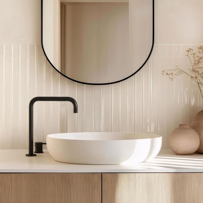 Waterevolution Flow 2-οπών μπαταρία νιπτήρα με ψηλή καμπύλη 222 μαύρο ματ T122HPR