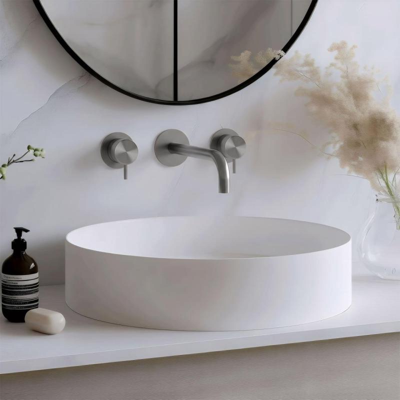 Waterevolution Flow 3-οπτική ενσωματωμένη βρύση νιπτήρα, πλήρως από ανοξείδωτο ατσάλι, με έξοδο 15 cm T1163FIE-15